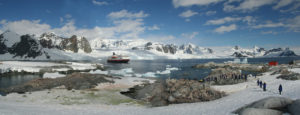 Penguin colonies, cruise ship & tourists, Petermann Island, Antarctica