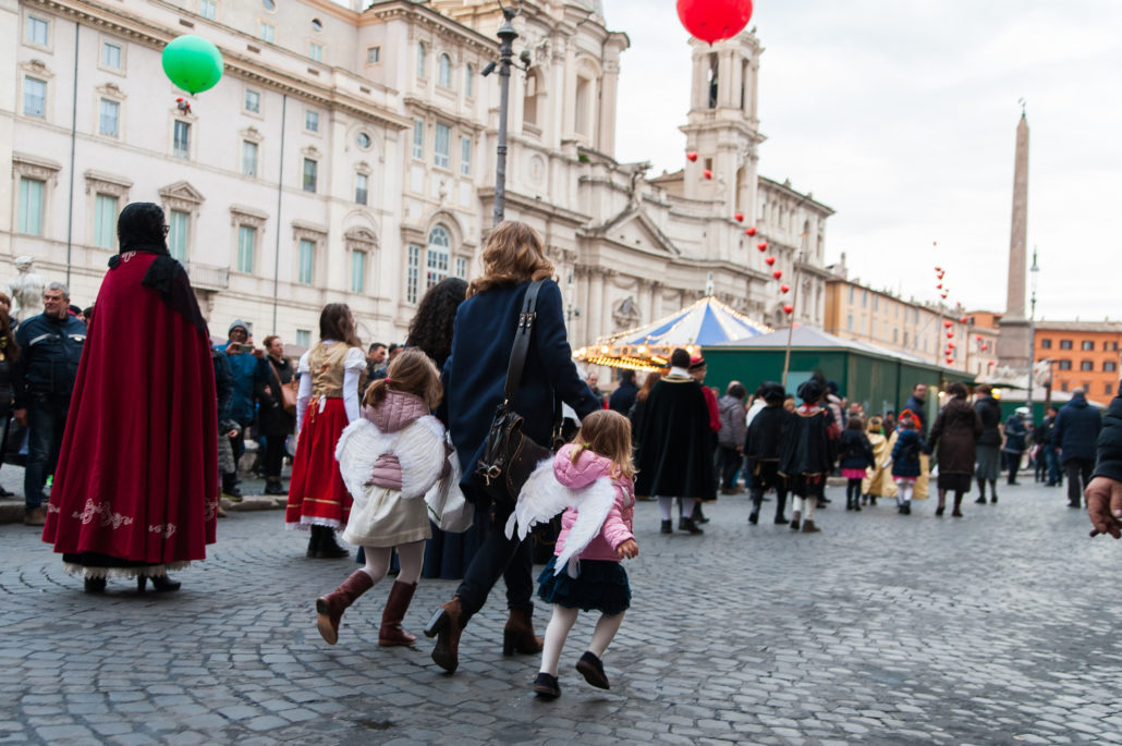 Kids at reenactment parade in Rome Italy