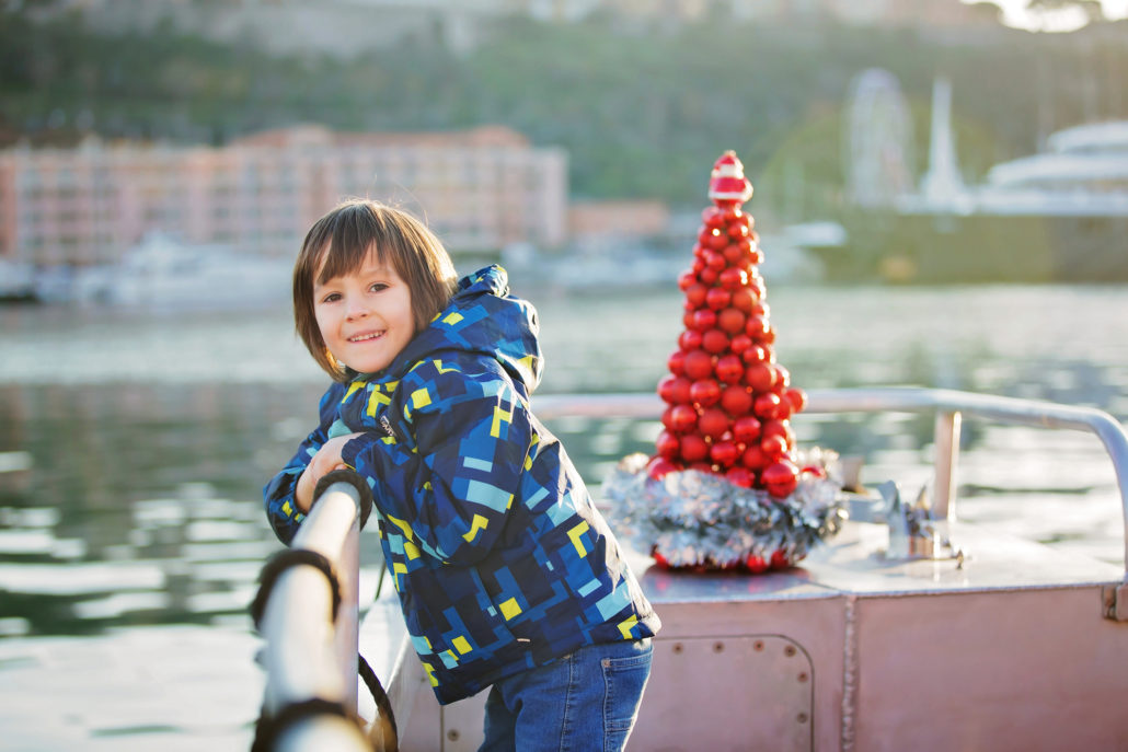 Boy on ferry during Christmas