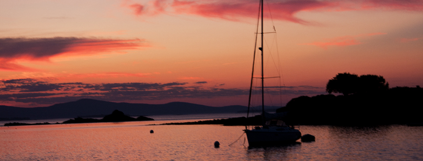 At anchor, the Maine coast at dusk