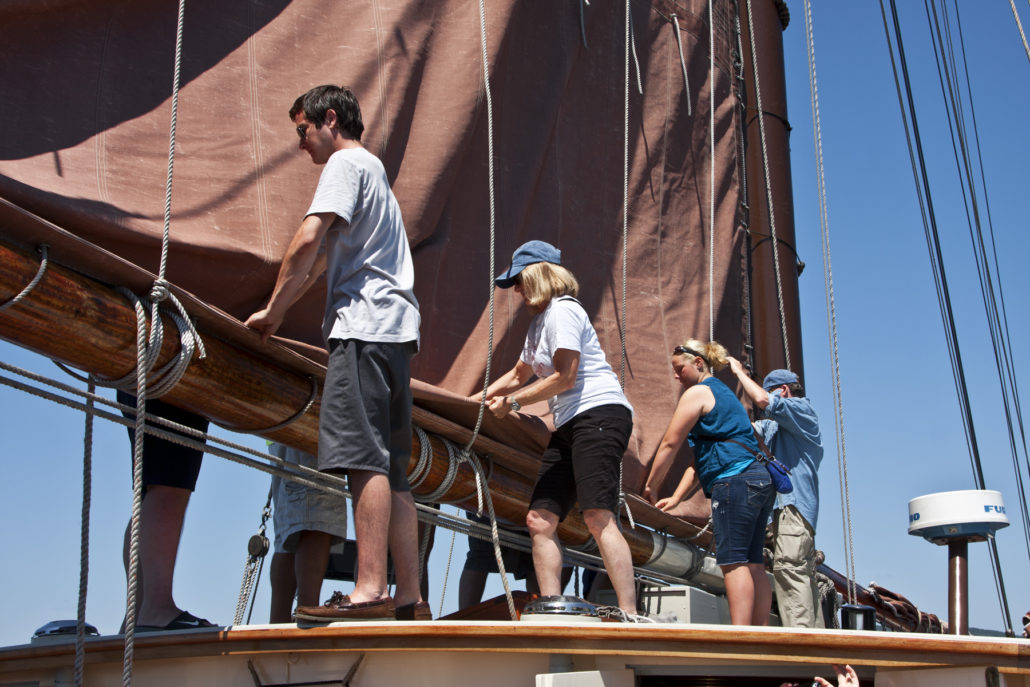 Working the sails, aboard Angelique. Penobscot Bay Maine