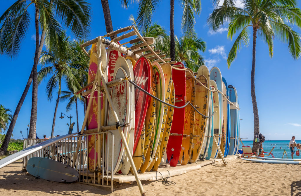 Surf rental shop on Waikiki beach