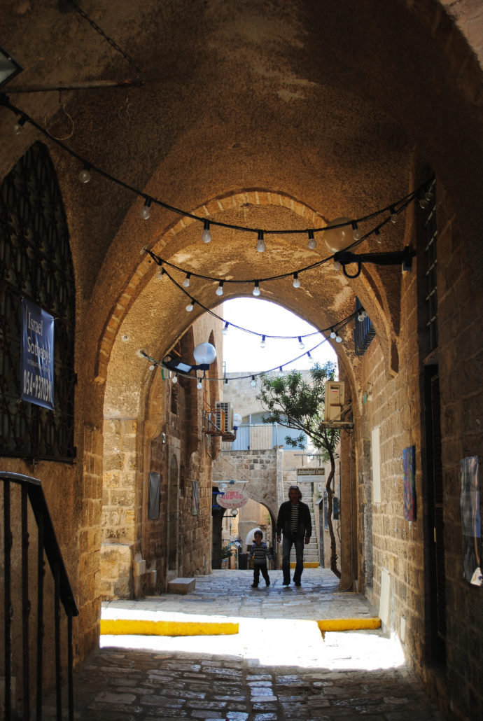 walking down alley in old Jaffa, Tel Aviv, Israel