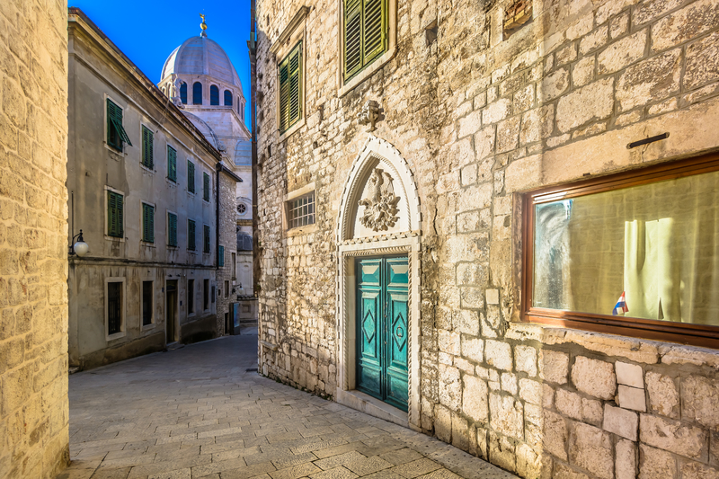 Marble streets in town Sibenik, Croatia.